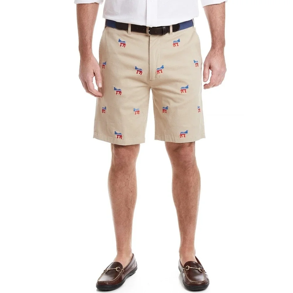 Castaway Nantucket Island Khaki Shorts Embroidered Democratic Donkey Mens 40‎